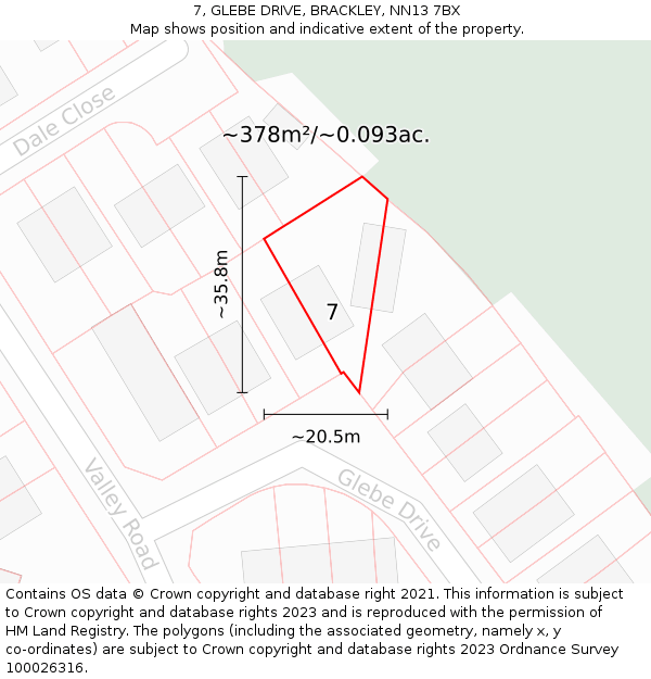 7, GLEBE DRIVE, BRACKLEY, NN13 7BX: Plot and title map