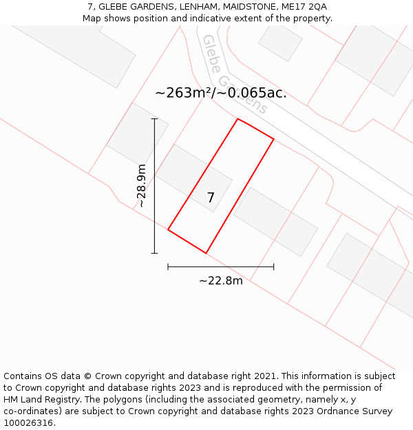 7, GLEBE GARDENS, LENHAM, MAIDSTONE, ME17 2QA: Plot and title map