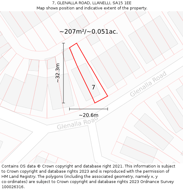 7, GLENALLA ROAD, LLANELLI, SA15 1EE: Plot and title map