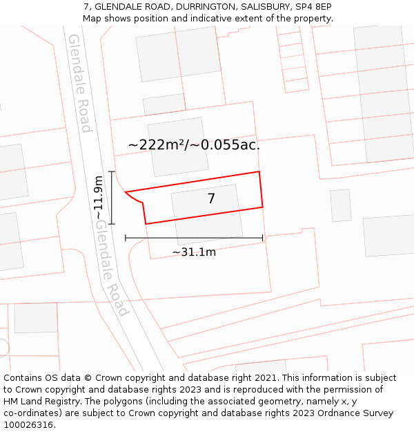 7, GLENDALE ROAD, DURRINGTON, SALISBURY, SP4 8EP: Plot and title map