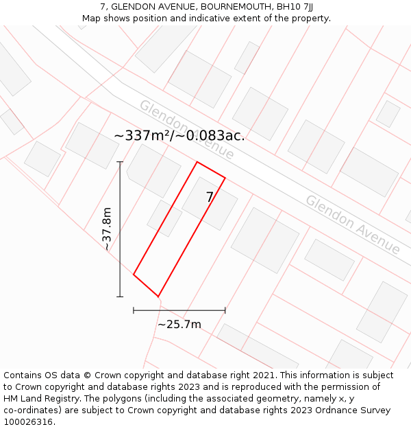 7, GLENDON AVENUE, BOURNEMOUTH, BH10 7JJ: Plot and title map