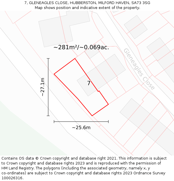 7, GLENEAGLES CLOSE, HUBBERSTON, MILFORD HAVEN, SA73 3SG: Plot and title map