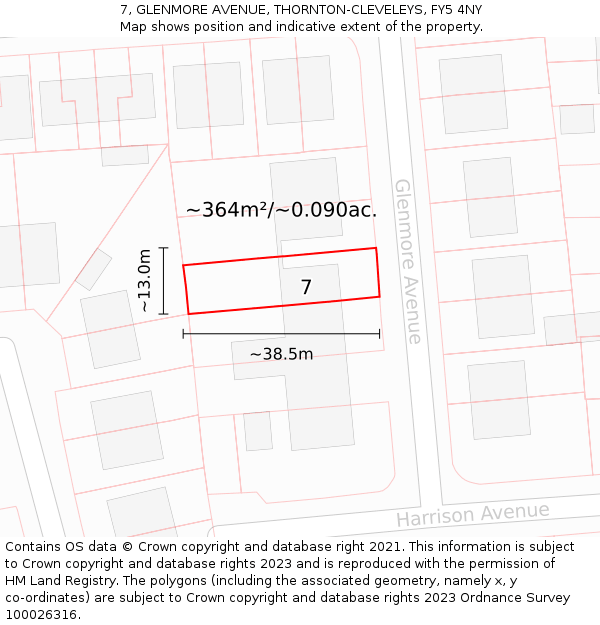 7, GLENMORE AVENUE, THORNTON-CLEVELEYS, FY5 4NY: Plot and title map