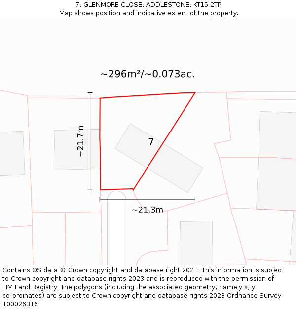 7, GLENMORE CLOSE, ADDLESTONE, KT15 2TP: Plot and title map