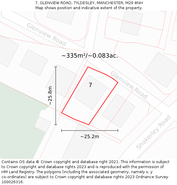 7, GLENVIEW ROAD, TYLDESLEY, MANCHESTER, M29 8NH: Plot and title map