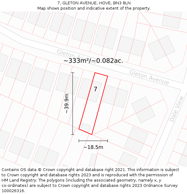 7, GLETON AVENUE, HOVE, BN3 8LN: Plot and title map
