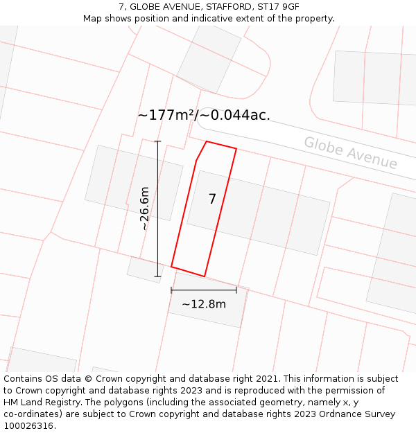 7, GLOBE AVENUE, STAFFORD, ST17 9GF: Plot and title map