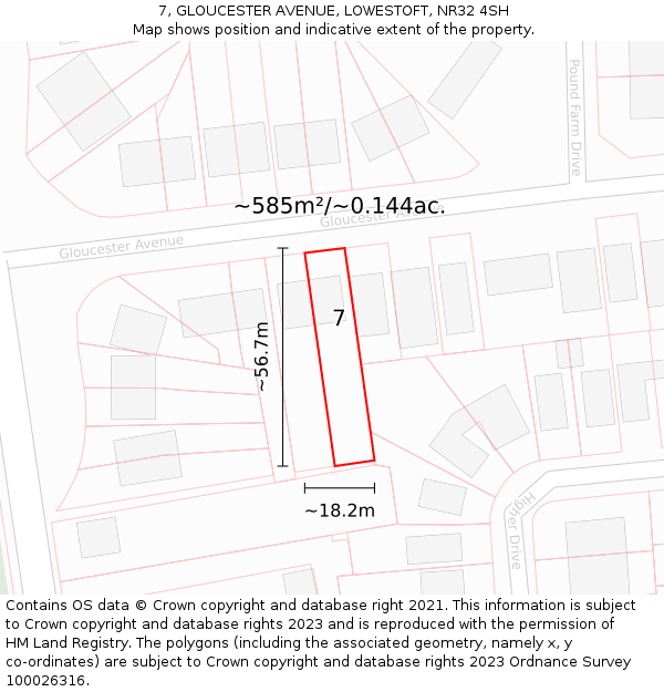 7, GLOUCESTER AVENUE, LOWESTOFT, NR32 4SH: Plot and title map
