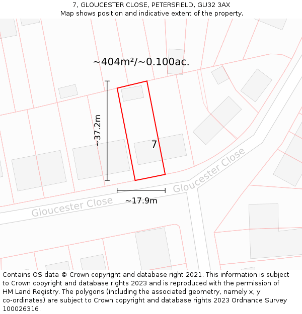 7, GLOUCESTER CLOSE, PETERSFIELD, GU32 3AX: Plot and title map