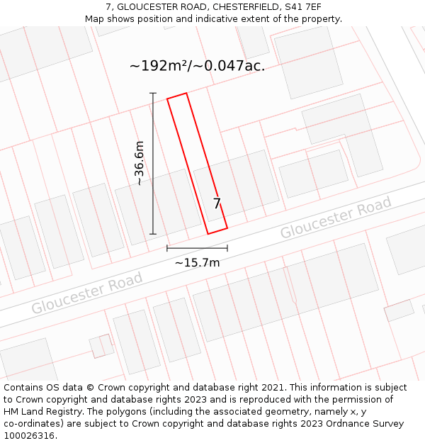 7, GLOUCESTER ROAD, CHESTERFIELD, S41 7EF: Plot and title map