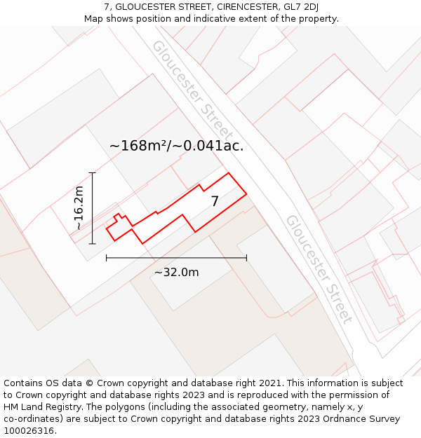 7, GLOUCESTER STREET, CIRENCESTER, GL7 2DJ: Plot and title map