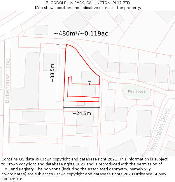 7, GODOLPHIN PARK, CALLINGTON, PL17 7TD: Plot and title map