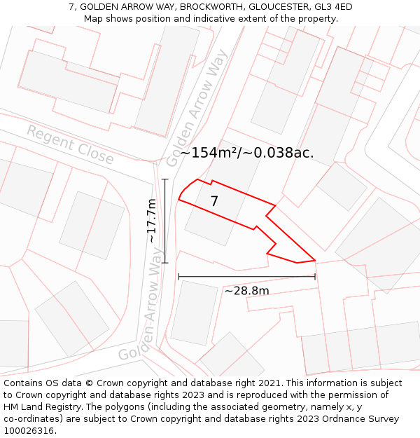 7, GOLDEN ARROW WAY, BROCKWORTH, GLOUCESTER, GL3 4ED: Plot and title map