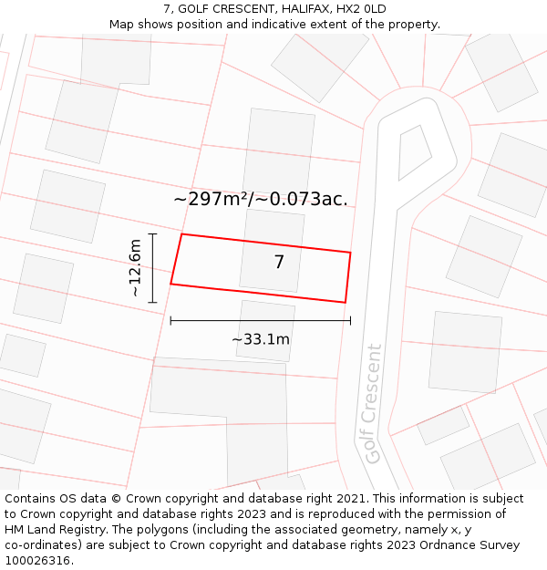 7, GOLF CRESCENT, HALIFAX, HX2 0LD: Plot and title map