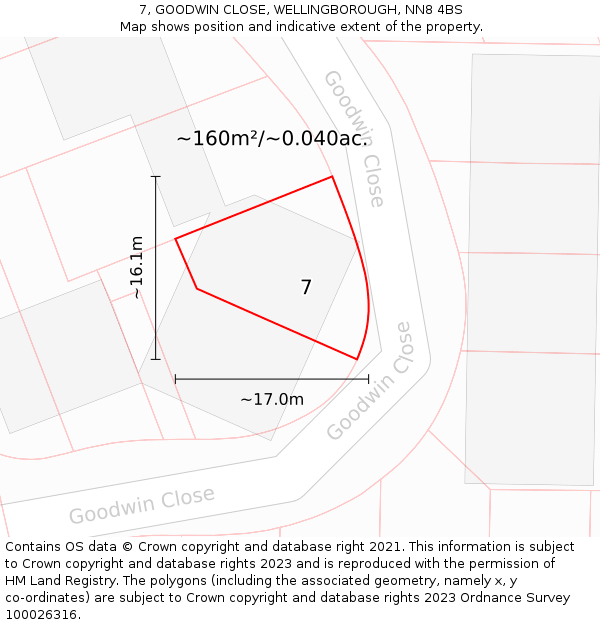 7, GOODWIN CLOSE, WELLINGBOROUGH, NN8 4BS: Plot and title map