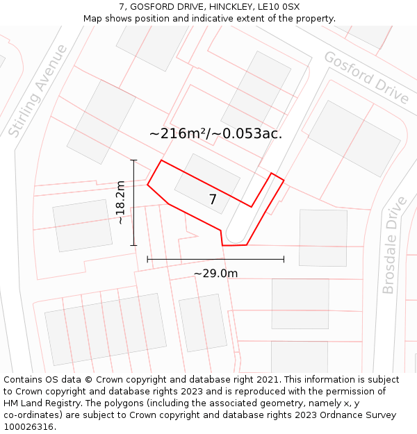 7, GOSFORD DRIVE, HINCKLEY, LE10 0SX: Plot and title map
