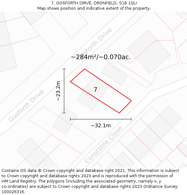 7, GOSFORTH DRIVE, DRONFIELD, S18 1QU: Plot and title map