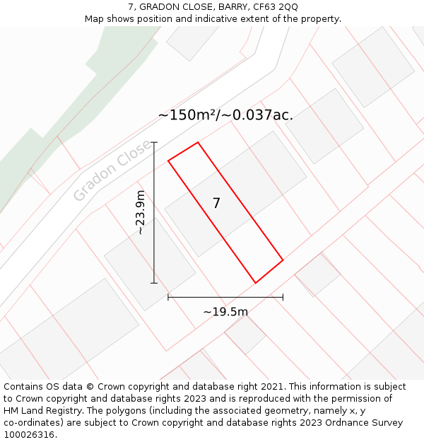7, GRADON CLOSE, BARRY, CF63 2QQ: Plot and title map