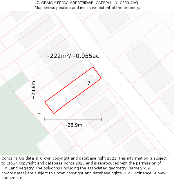 7, GRAIG Y FEDW, ABERTRIDWR, CAERPHILLY, CF83 4AQ: Plot and title map