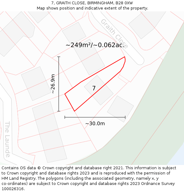 7, GRAITH CLOSE, BIRMINGHAM, B28 0XW: Plot and title map