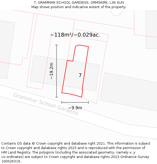 7, GRAMMAR SCHOOL GARDENS, ORMSKIRK, L39 4UN: Plot and title map