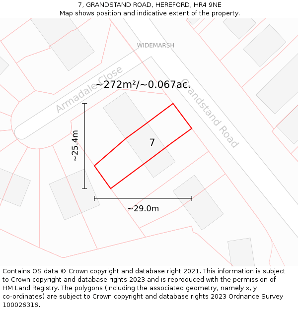 7, GRANDSTAND ROAD, HEREFORD, HR4 9NE: Plot and title map