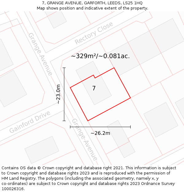 7, GRANGE AVENUE, GARFORTH, LEEDS, LS25 1HQ: Plot and title map