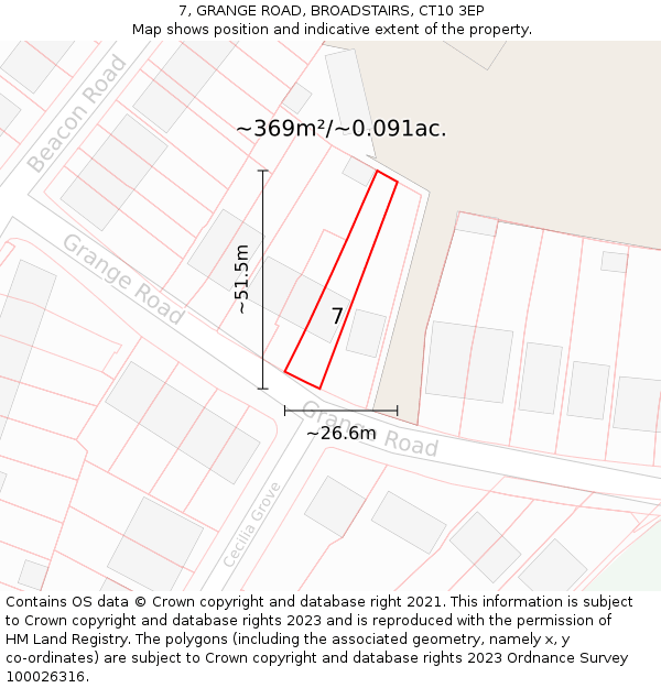 7, GRANGE ROAD, BROADSTAIRS, CT10 3EP: Plot and title map