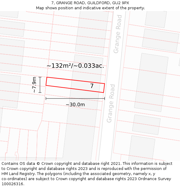 7, GRANGE ROAD, GUILDFORD, GU2 9PX: Plot and title map