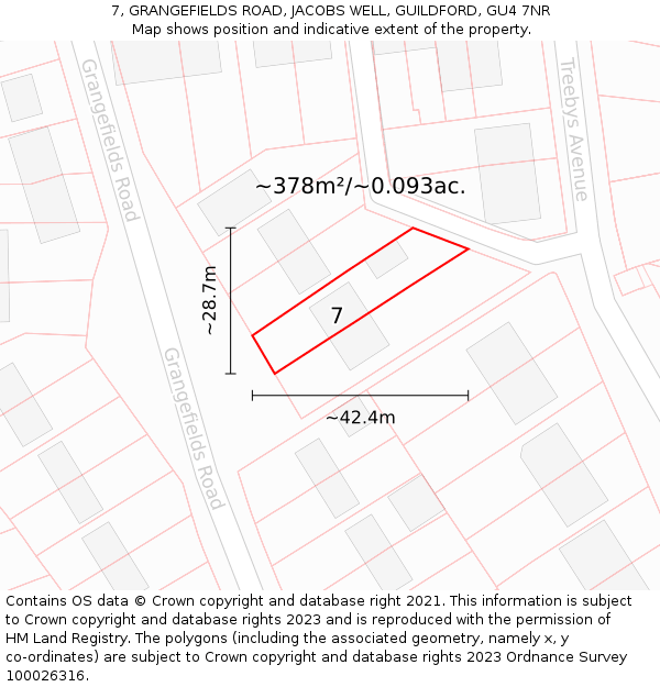 7, GRANGEFIELDS ROAD, JACOBS WELL, GUILDFORD, GU4 7NR: Plot and title map
