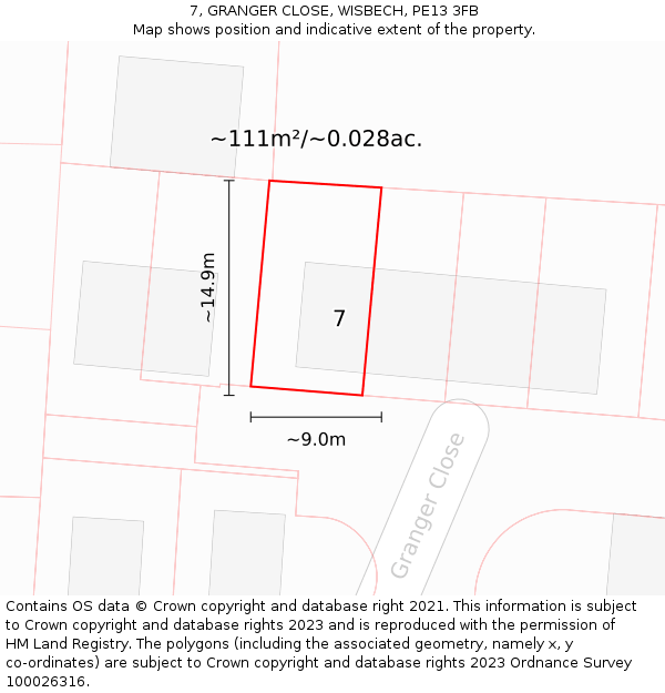 7, GRANGER CLOSE, WISBECH, PE13 3FB: Plot and title map