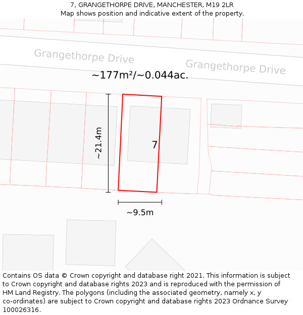 7, GRANGETHORPE DRIVE, MANCHESTER, M19 2LR: Plot and title map