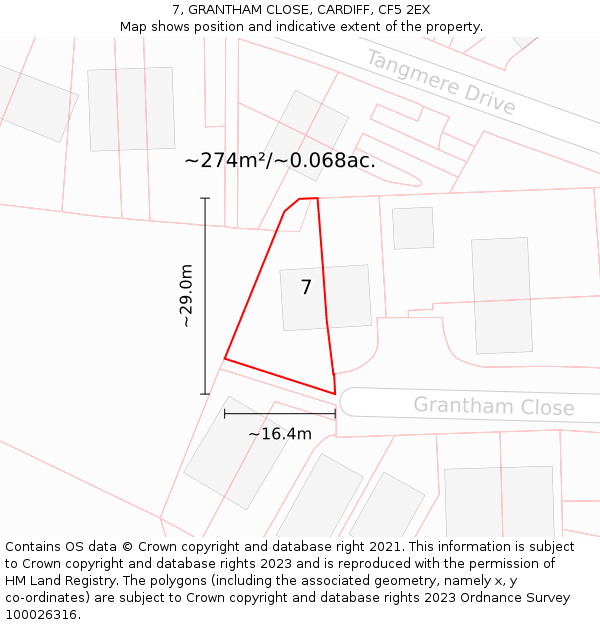 7, GRANTHAM CLOSE, CARDIFF, CF5 2EX: Plot and title map