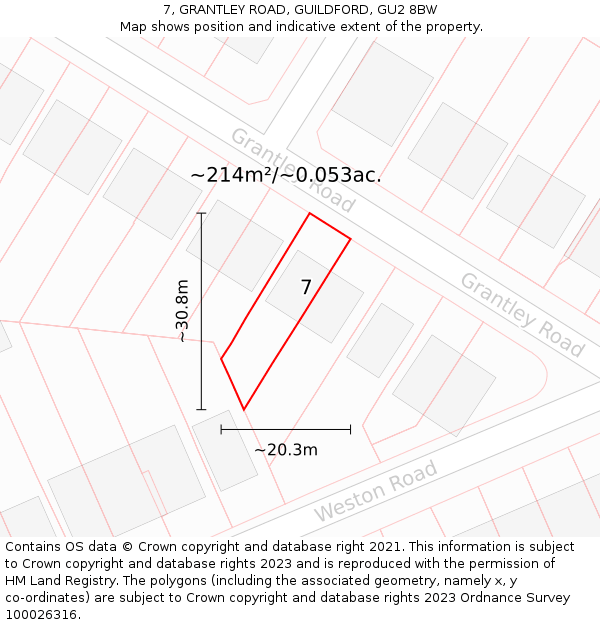 7, GRANTLEY ROAD, GUILDFORD, GU2 8BW: Plot and title map
