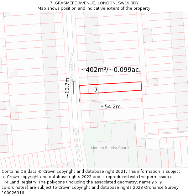 7, GRASMERE AVENUE, LONDON, SW19 3DY: Plot and title map