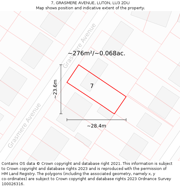 7, GRASMERE AVENUE, LUTON, LU3 2DU: Plot and title map