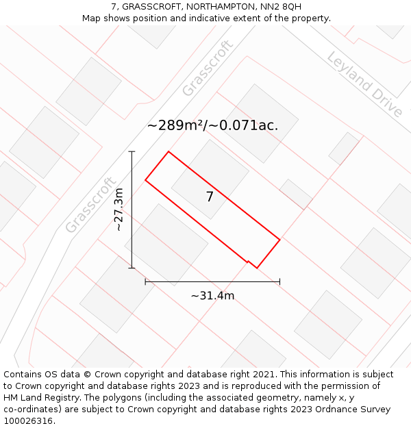 7, GRASSCROFT, NORTHAMPTON, NN2 8QH: Plot and title map