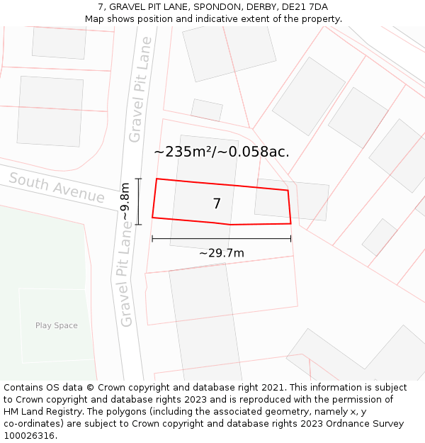7, GRAVEL PIT LANE, SPONDON, DERBY, DE21 7DA: Plot and title map
