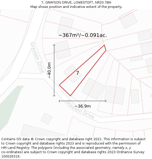 7, GRAYSON DRIVE, LOWESTOFT, NR33 7BA: Plot and title map