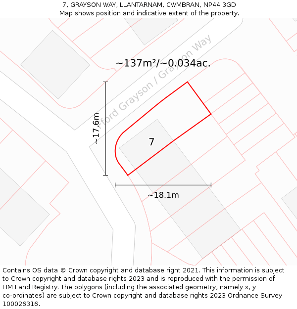 7, GRAYSON WAY, LLANTARNAM, CWMBRAN, NP44 3GD: Plot and title map