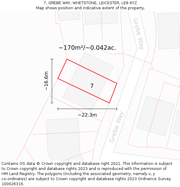 7, GREBE WAY, WHETSTONE, LEICESTER, LE8 6YZ: Plot and title map