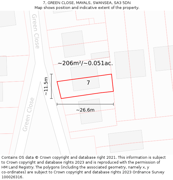7, GREEN CLOSE, MAYALS, SWANSEA, SA3 5DN: Plot and title map