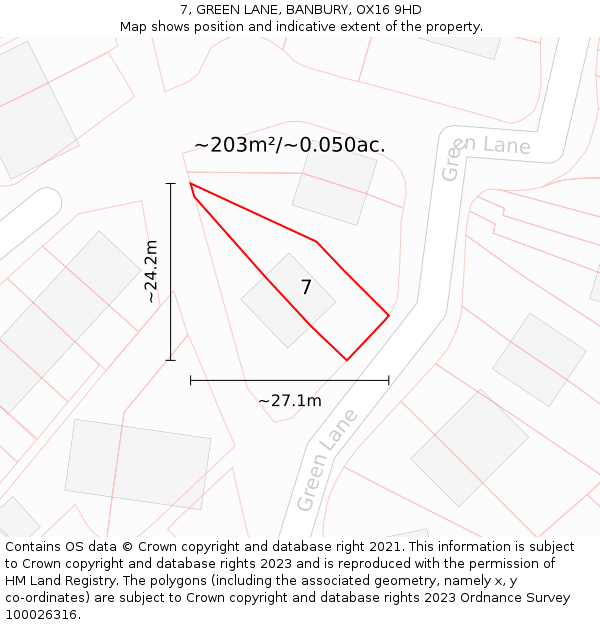 7, GREEN LANE, BANBURY, OX16 9HD: Plot and title map