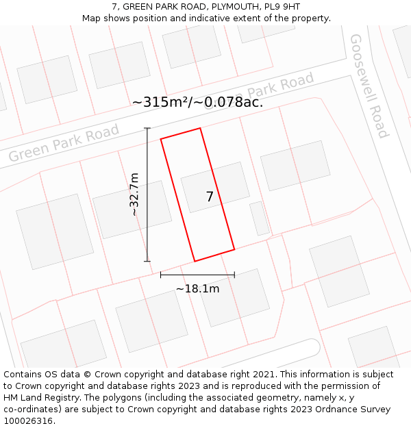 7, GREEN PARK ROAD, PLYMOUTH, PL9 9HT: Plot and title map