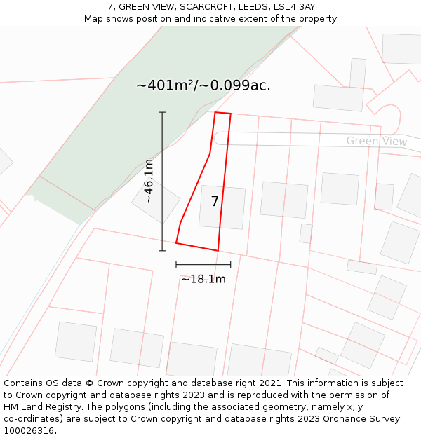 7, GREEN VIEW, SCARCROFT, LEEDS, LS14 3AY: Plot and title map