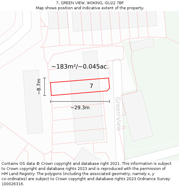 7, GREEN VIEW, WOKING, GU22 7BF: Plot and title map