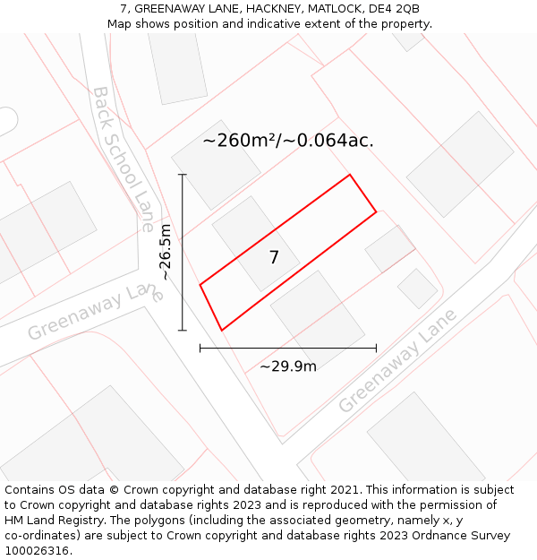 7, GREENAWAY LANE, HACKNEY, MATLOCK, DE4 2QB: Plot and title map