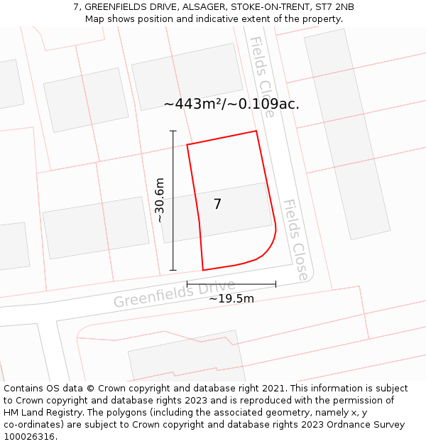 7, GREENFIELDS DRIVE, ALSAGER, STOKE-ON-TRENT, ST7 2NB: Plot and title map