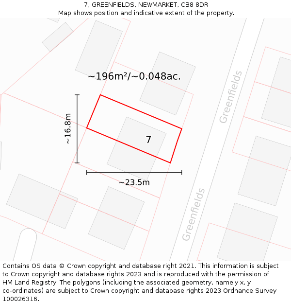 7, GREENFIELDS, NEWMARKET, CB8 8DR: Plot and title map