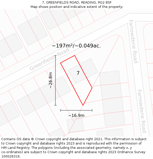 7, GREENFIELDS ROAD, READING, RG2 8SF: Plot and title map